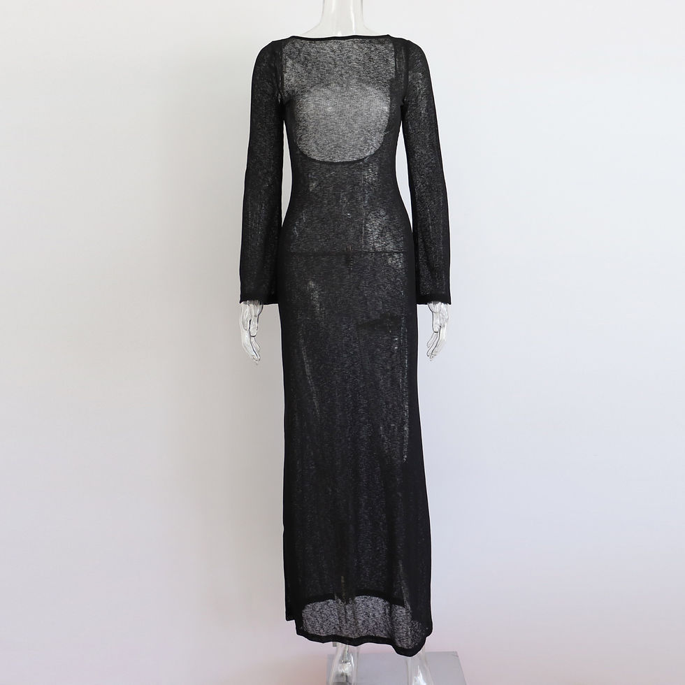 Thumbnail: Women Summer Mesh Wrapped Dress Long Sleeve Round Neck See Through Sunscreen Sol