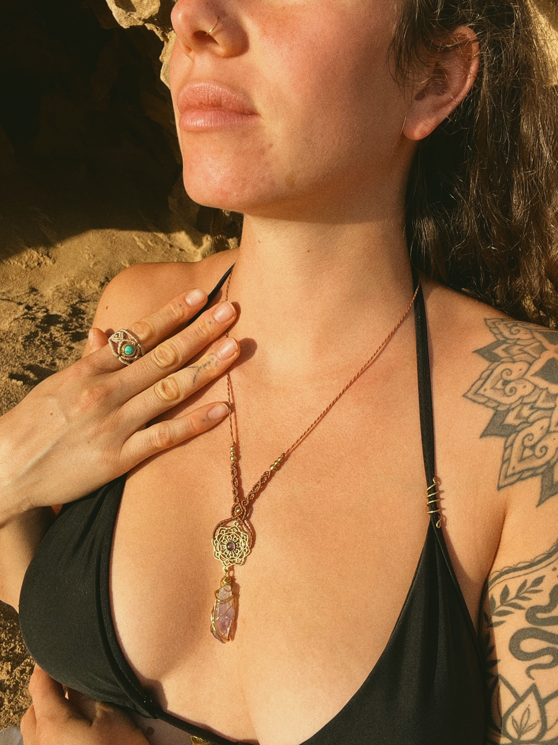 Amethyst Macramé Necklace | Handmade Crystal Pendant Jewelry