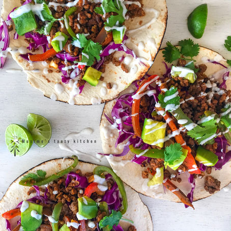 BEEF TACOS WITH HERBY GREEK YOGHURT DRESSING 