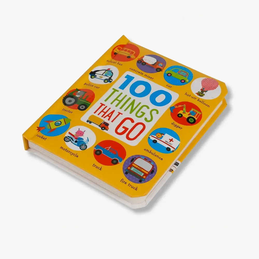 Close-up of a thick board book page with a rounded corner and smooth finished edges