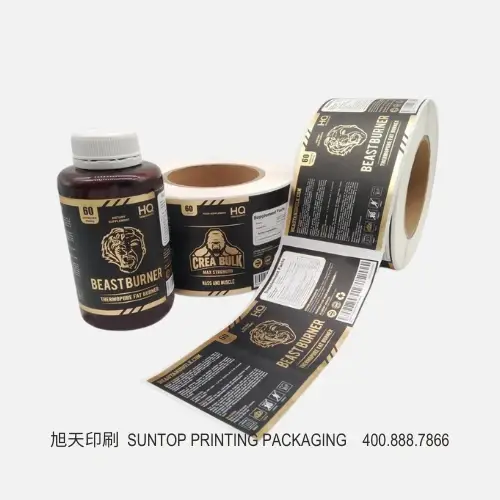 Custom product labels printed on rolls with Pantone color accuracy