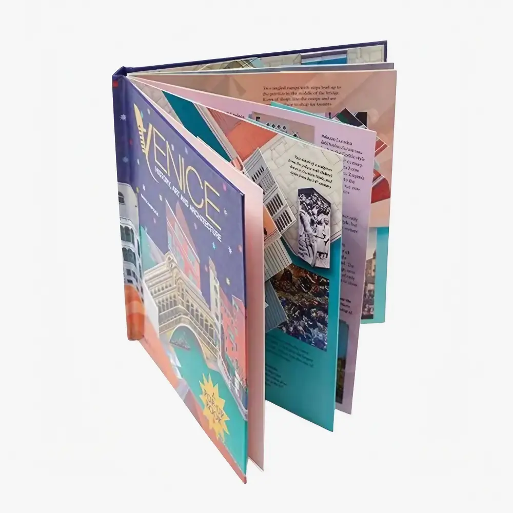 Cross-section of laminated illustration sheets mounted to both sides of a greyboard core