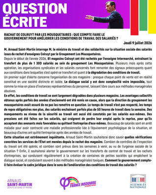 Question écrite : rachat de Colruyt par Les Mousquetaires