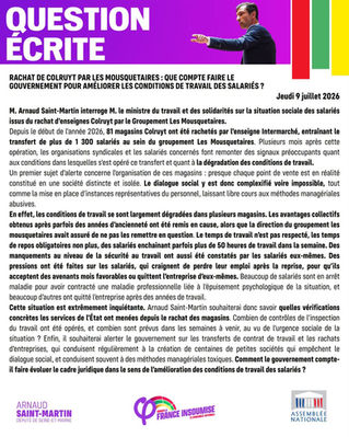 Question écrite : rachat de Colruyt par Les Mousquetaires
