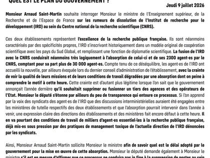 Question écrite : dissolution de l'IRD au sein du CNRS ?