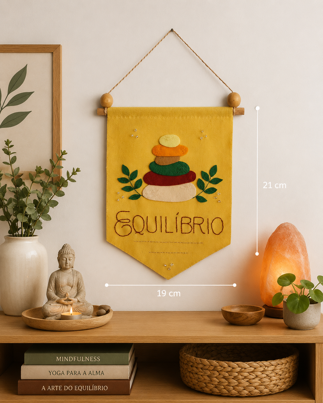 Flâmula em Feltro – Símbolos de Proteção e Harmonia – Equilíbrio (25x19cm)