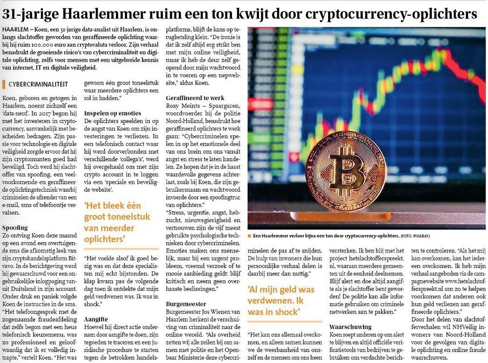 31-jarige Haarlemmer ruim een ton kwijt door cryptocurrency-oplichters