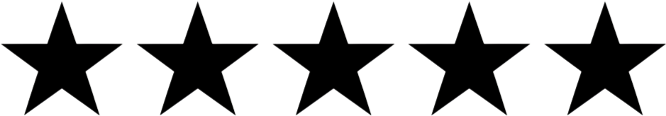 A png file with transparent background showing a horizontal row of 5 stars, aspect ration 