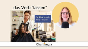 Das Verb „lassen“ auf Deutsch erklärt mit dem Beispiel „Eva lässt sich die Haare schneiden“