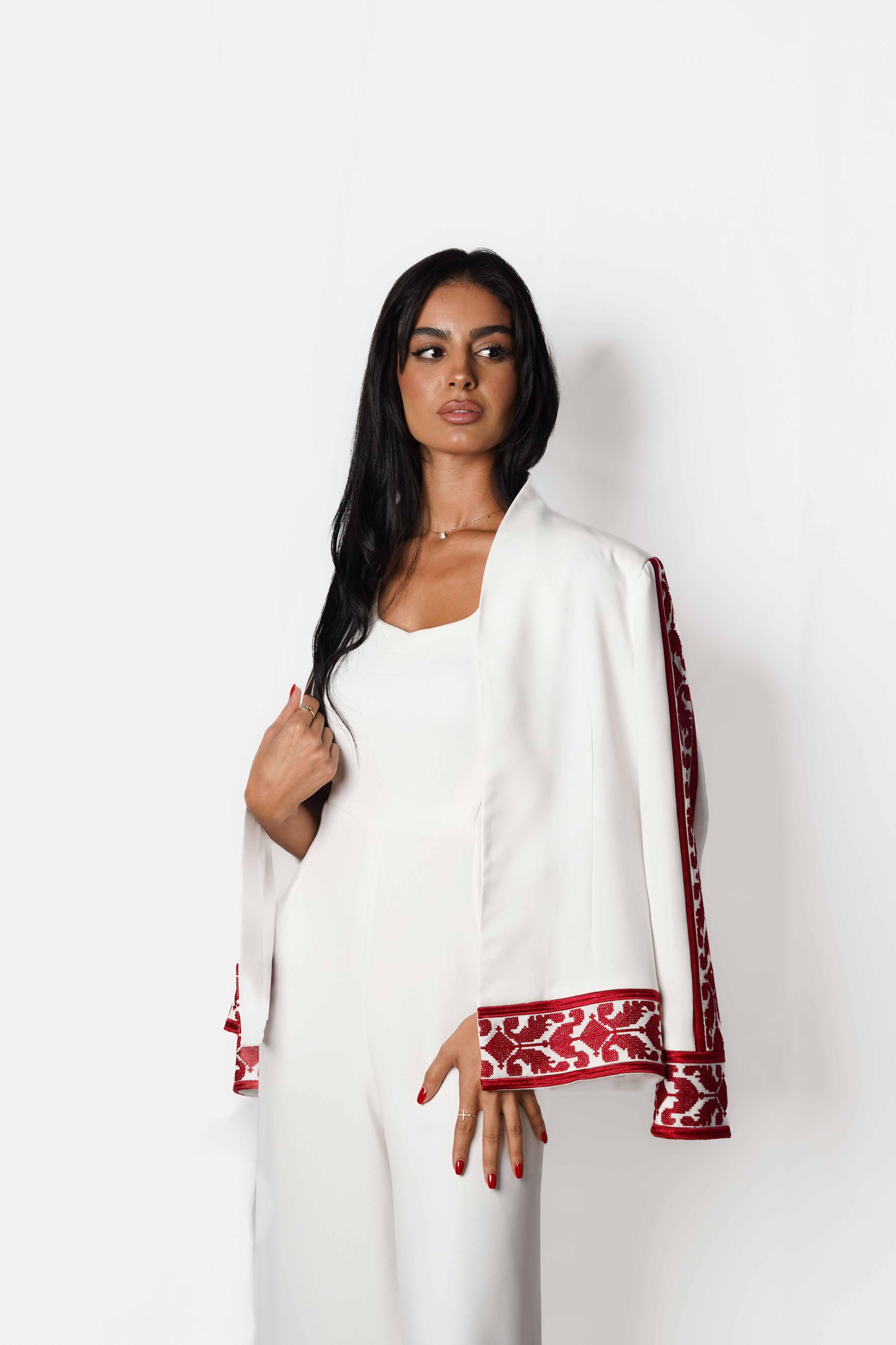 White Blazer with Red Embroidery