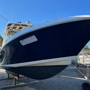 Vinyl Boat Wrap - Wellcraft 30 Scarab in 3M Gloss Boat Blue