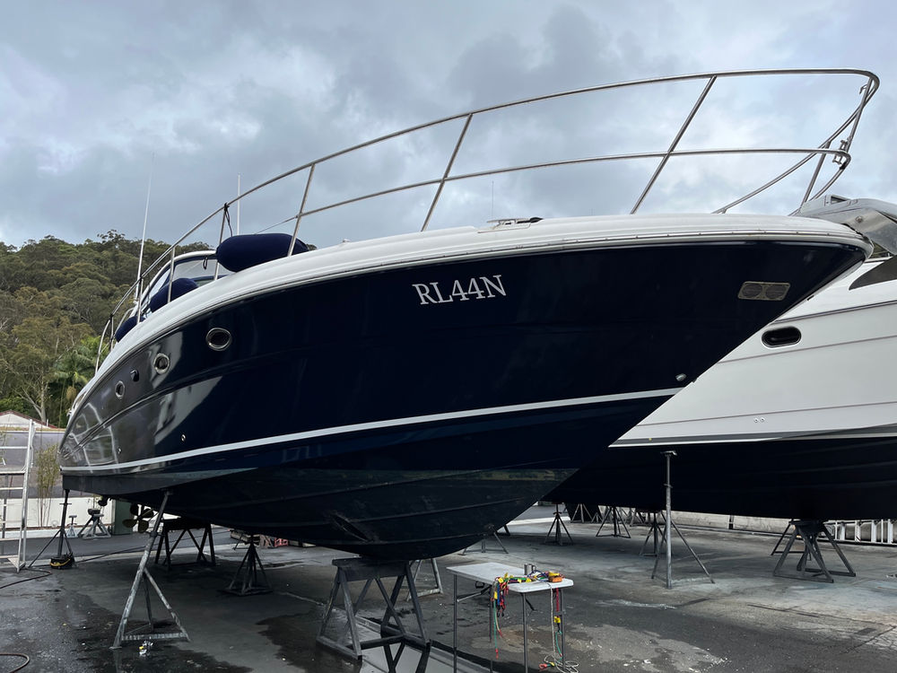 Vinyl Boat Wrap - 45ft Searay Sundancer in 3M Gloss Boat Blue with a ...