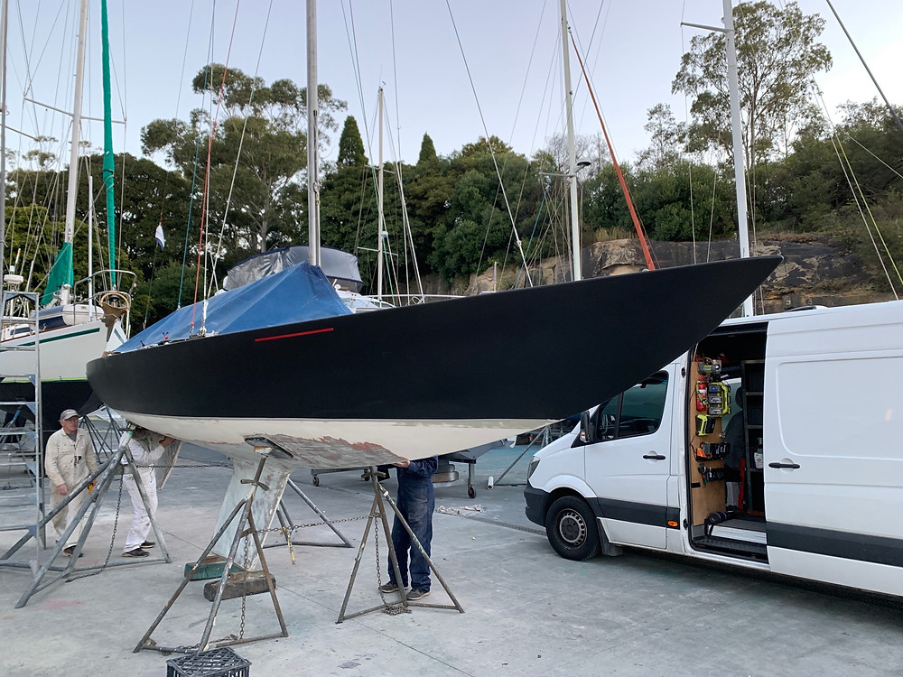Vinyl wrap for The Etchells Yatch in carbon black