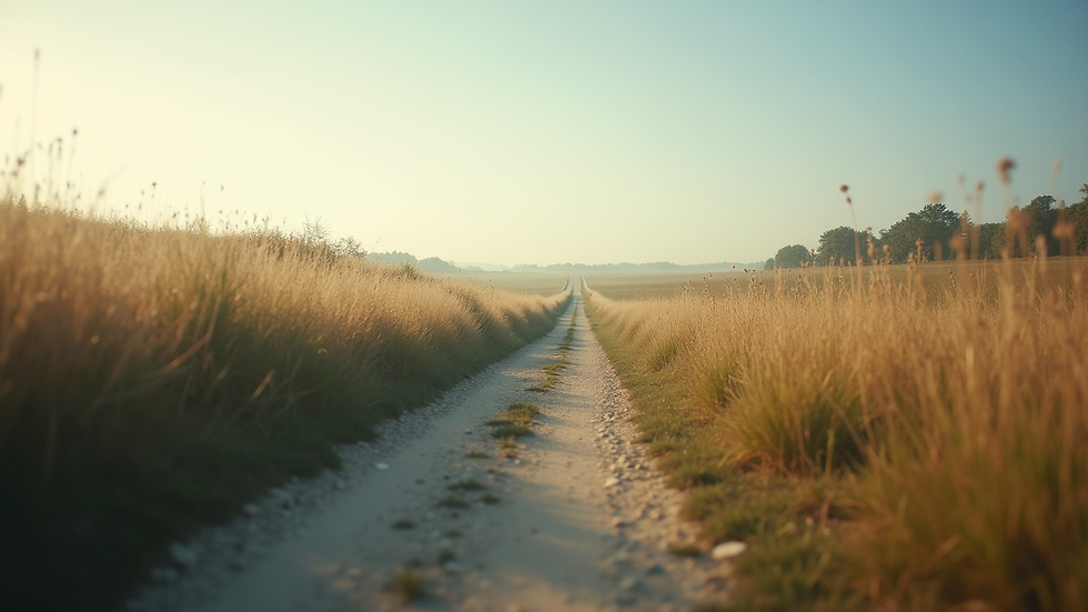 Eye-level view of a serene landscape with a winding path