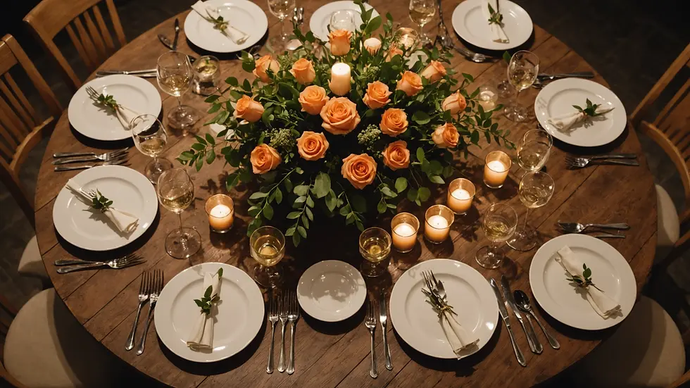 High angle view of a beautifully set table for a romantic dinner