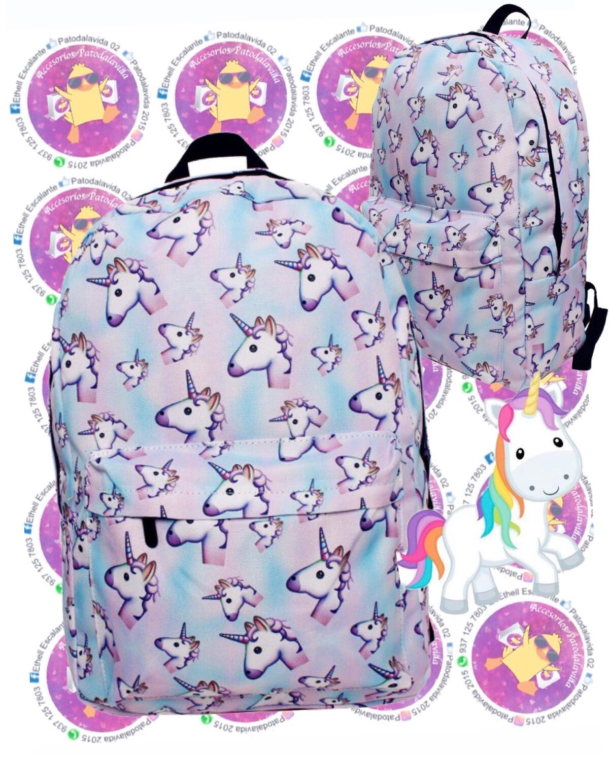 Mochila muchos unicornios en aZul