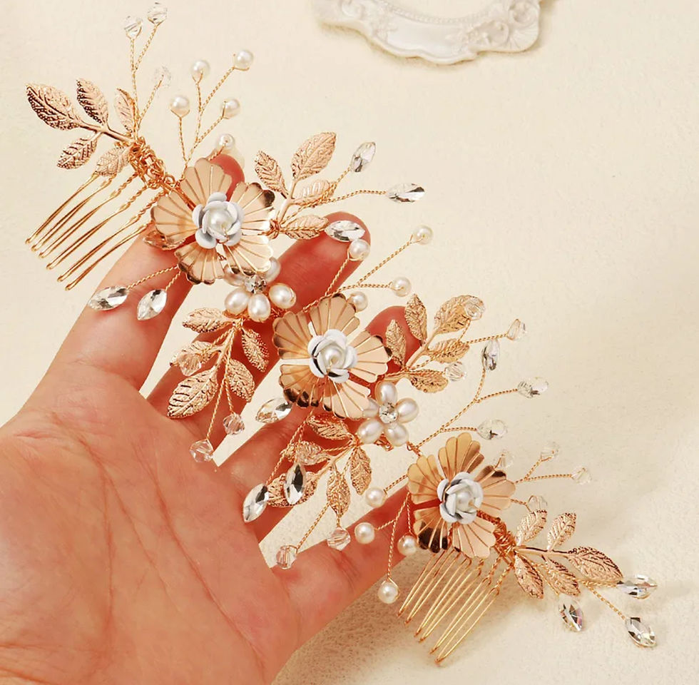 Thumbnail: wedding hair accessories pearl metal flower leaf comb