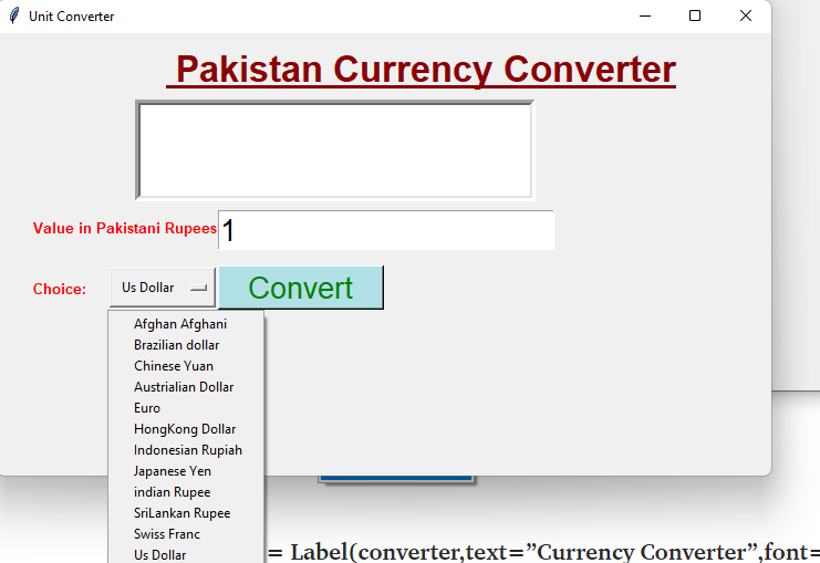 Creating Currency Converter with the help of Tkinter(Python GUI)