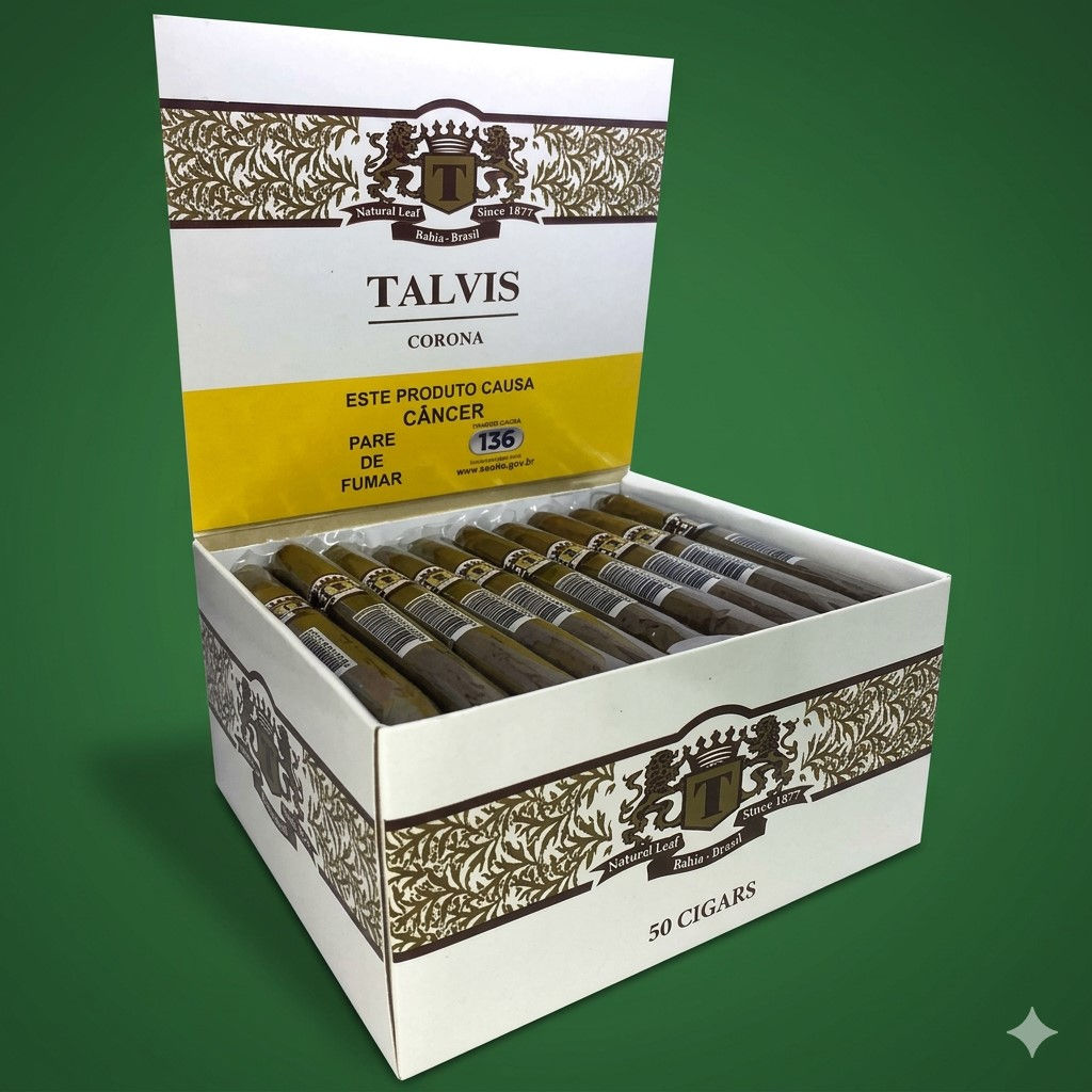 Caixa de charutos Talvis Corona Edicion 50 Cigars aberta.