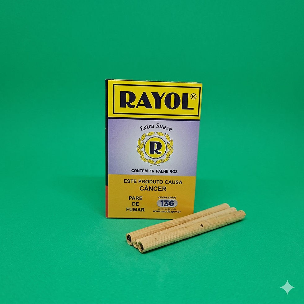 Pacote Rayol Extra Fino e três cigarros com aviso de Câncer, Fumar Mata.