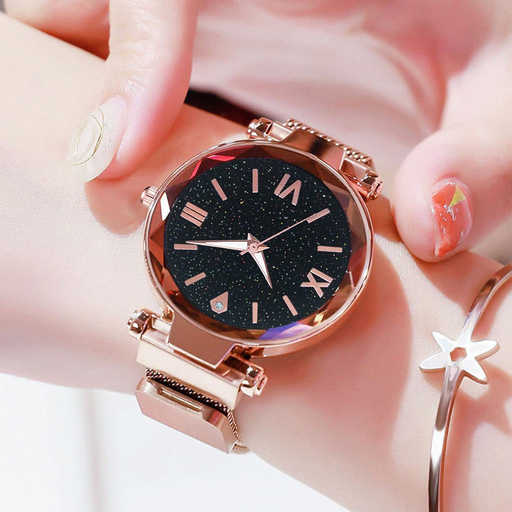 Quartz Watch with Roman Numerals and Magnetic Milanese Strap