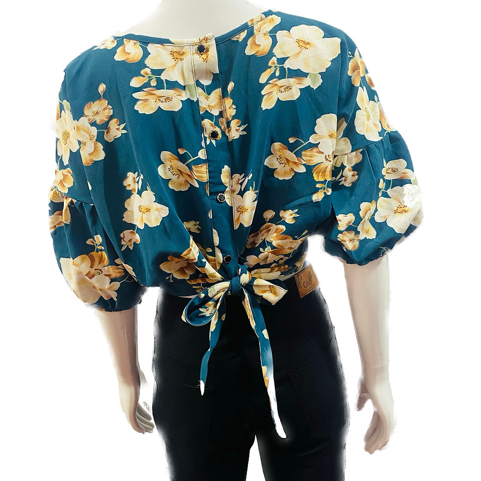Thumbnail: Printed flower back knot blouse AD65C