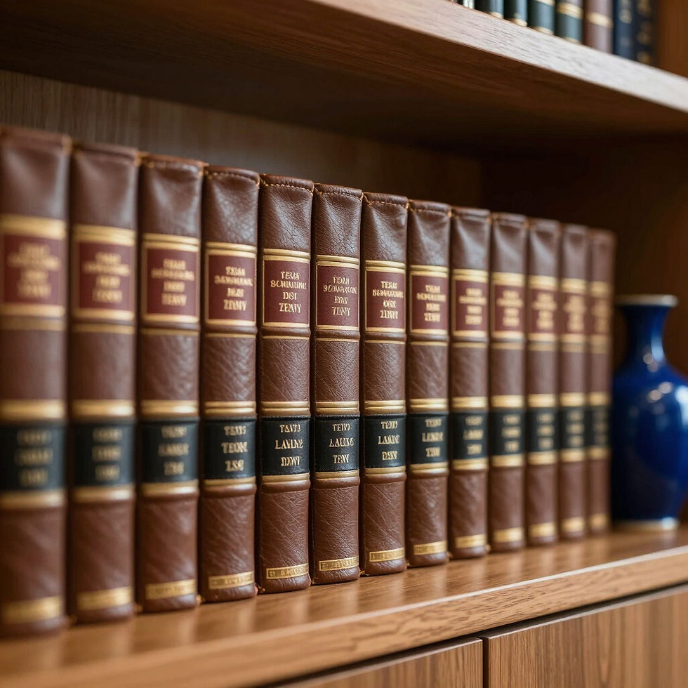 Legal books on a shelf for Texas Family Law Resources.