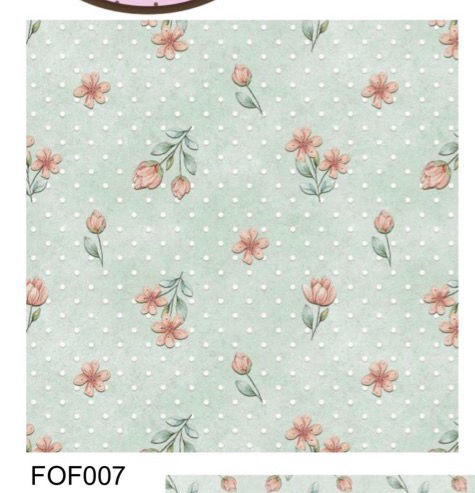 Miniatura: Tricoline estampa digital floral fundo poá verde menta coleção Floridinhos Fofos