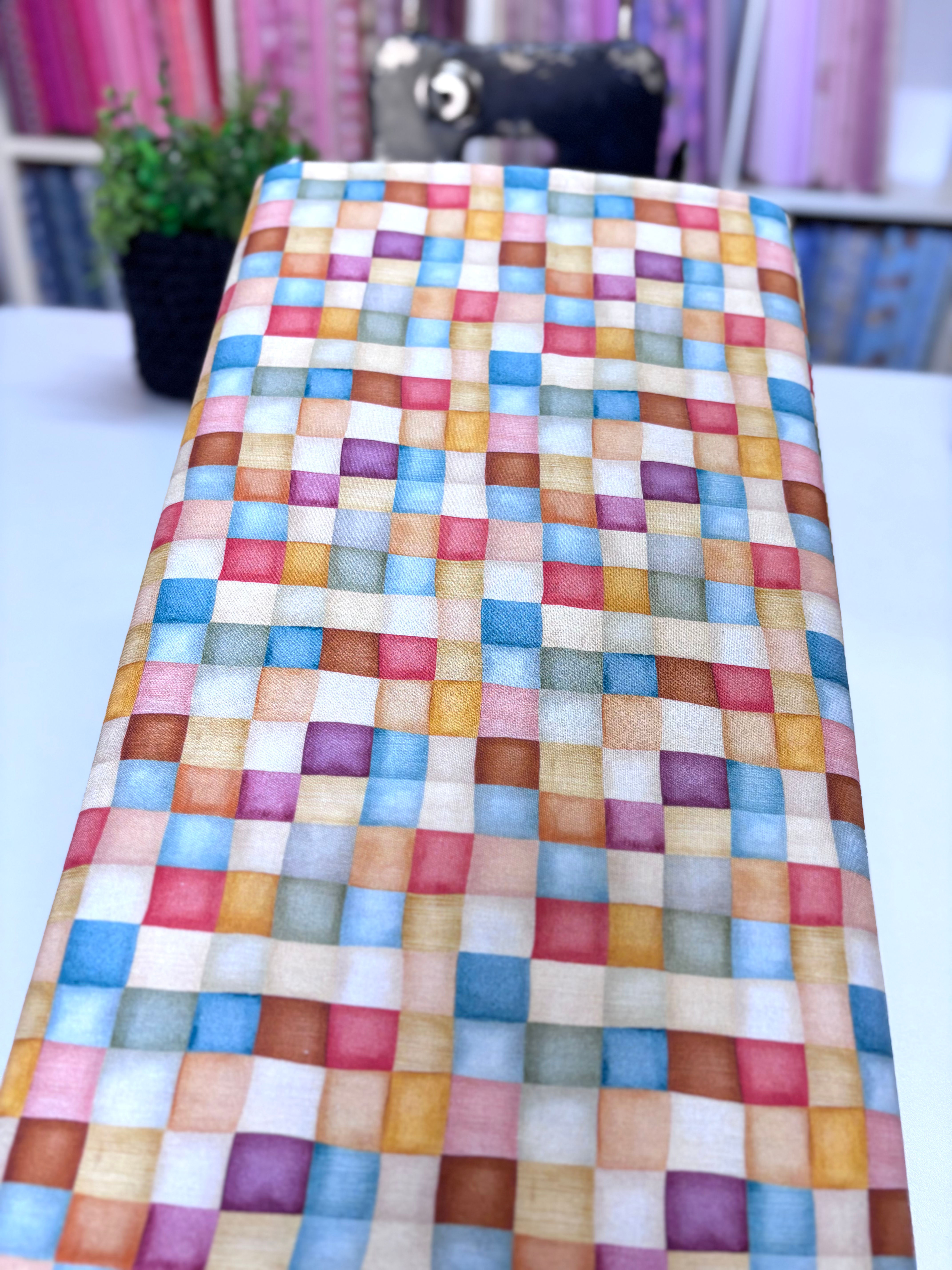 Tricoline estampa digital Coleção Vilarejo quadrados coloridos