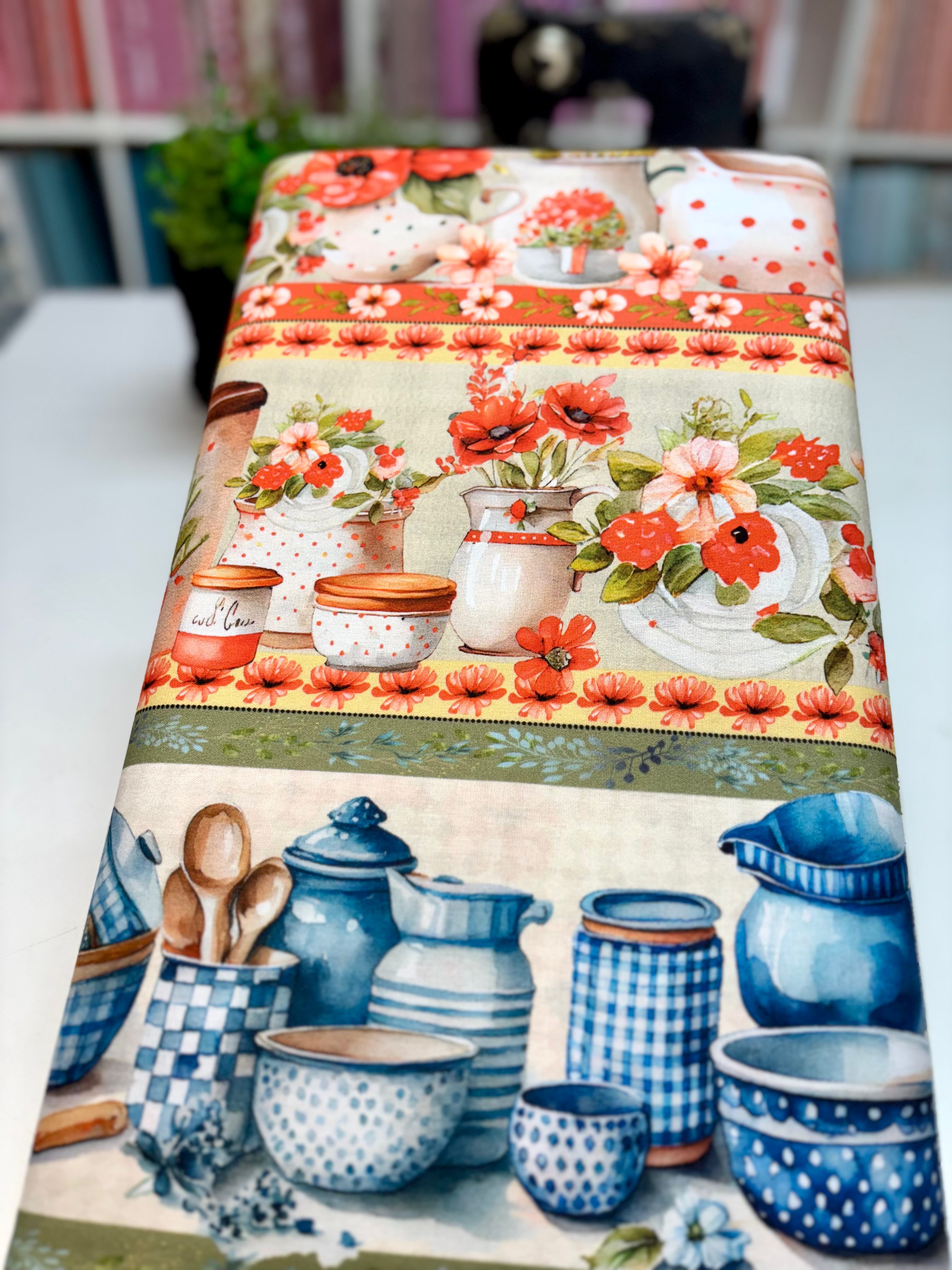 Barrado Cozinha azul e laranja - Tricoline estampa digital 