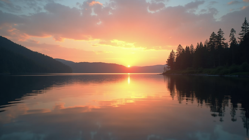 Close-up view of a calm lake reflecting the sky at sunset
