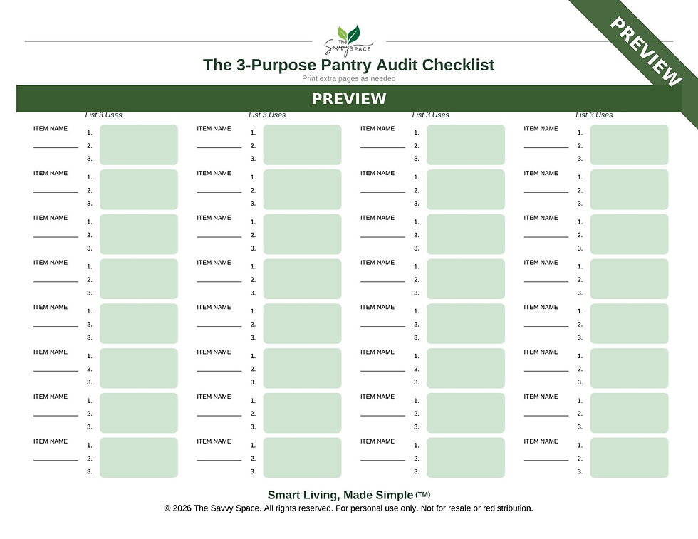 Thumbnail: 3-Purpose Pantry Audit Checklist preview – included with The Essential Pantry System