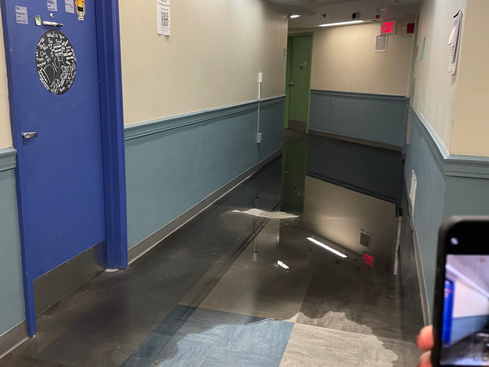 Damaged sprinkler causes flooding and damage in Woodland Hall