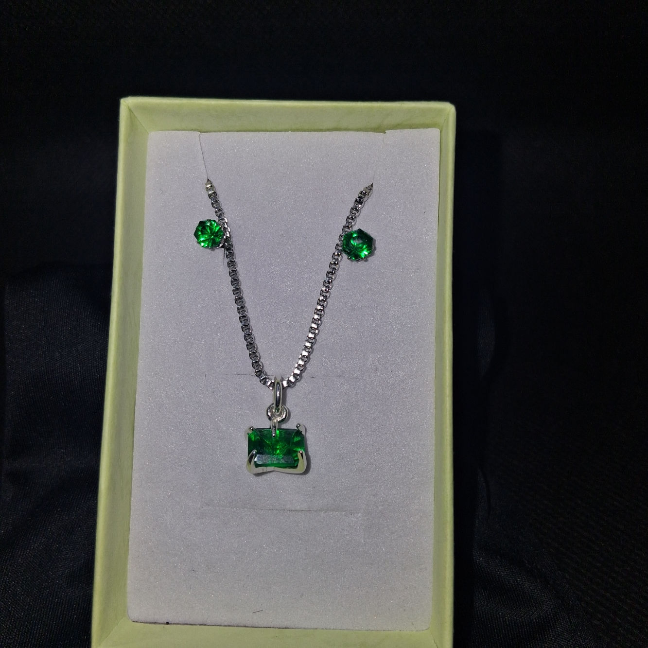 Emerald Green Nano Crystal Pendant and Earrings