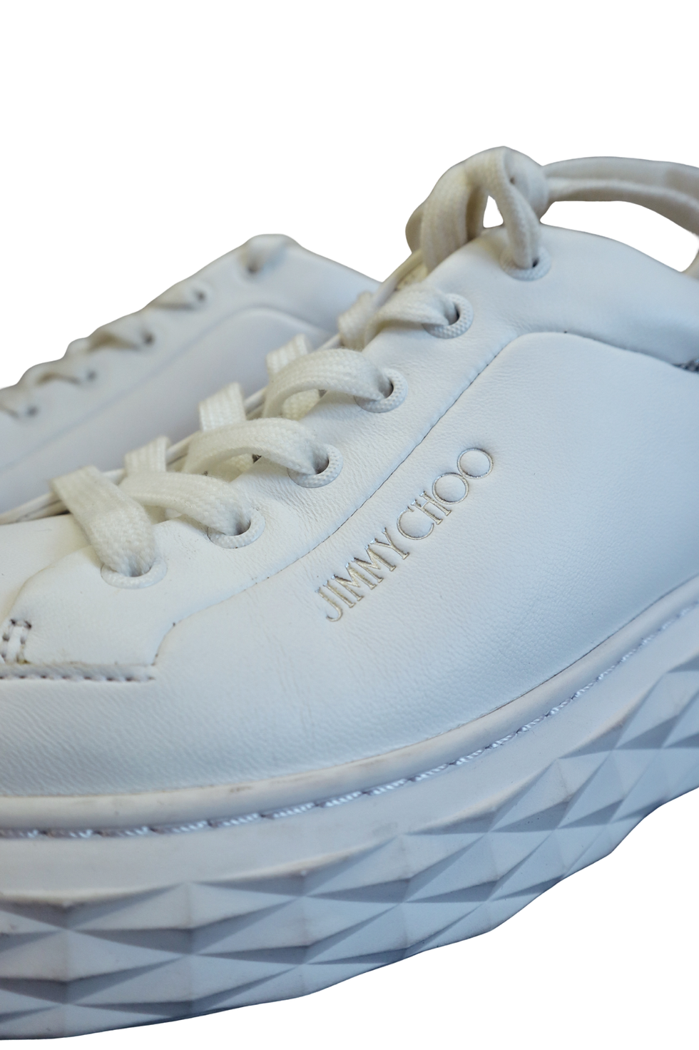 Thumbnail: Jimmy Choo White/Silver Leather Diamond Light Maxi Sneakers (Size EU39)