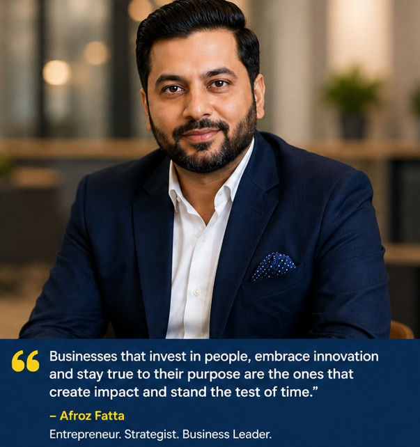 Afroz Fatta speaking about entrepreneurship, leadership, and sustainable business growth