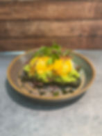 Smashed Avocado & Poached Eggs on Charcoal Sourdough Bread