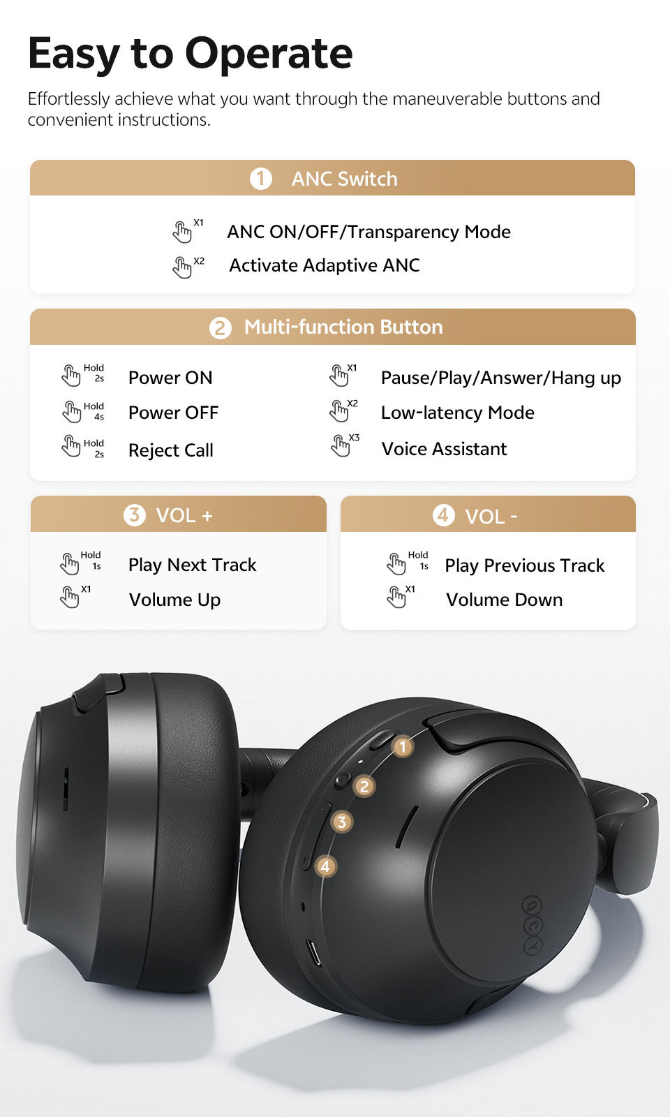 Thumbnail: QCY H3S -56dB Adaptive ANC Over Ear Headphone Hi-Res LDAC Spatial Sound Wireless