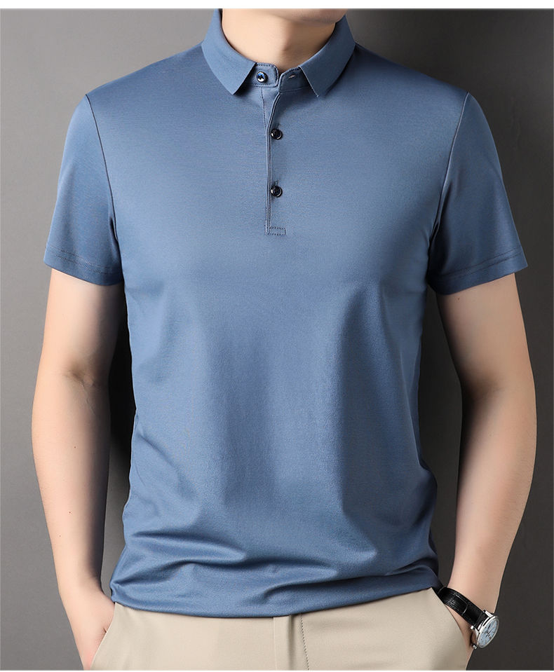 Thumbnail: Top Grade 4.7% Mulberry Silk New Summer Brand Luxury Brand Plain Polo Men Shirt 