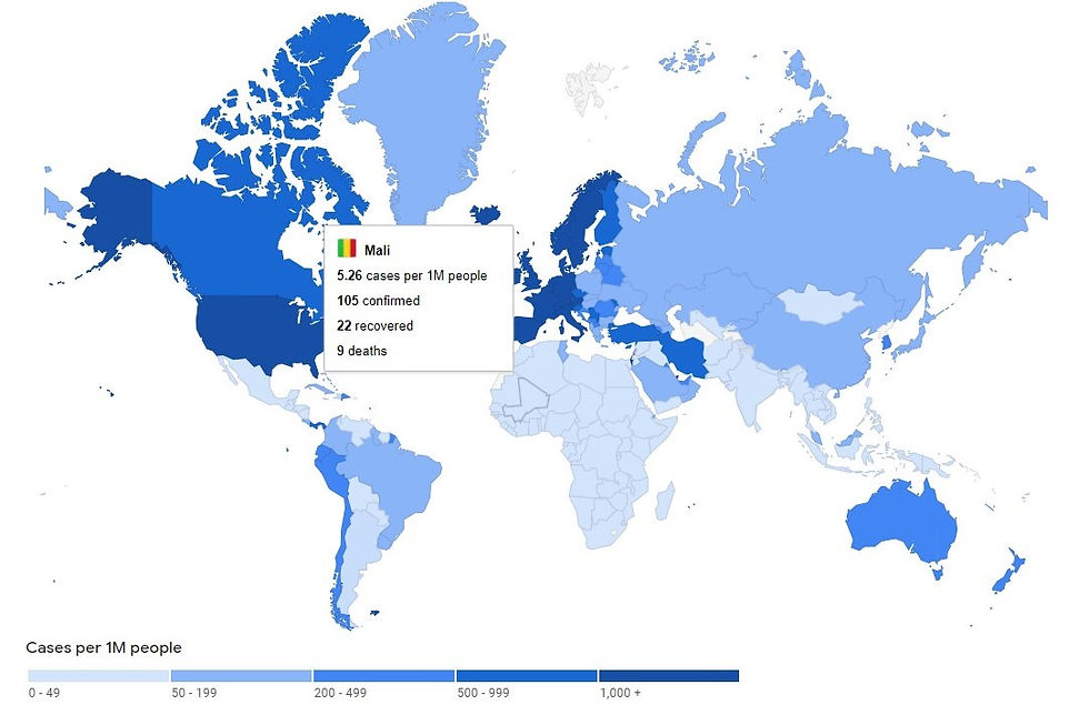 Cifras de la pandemia de COVID-19 en Mali a día 4 de abril (fuente: Google)