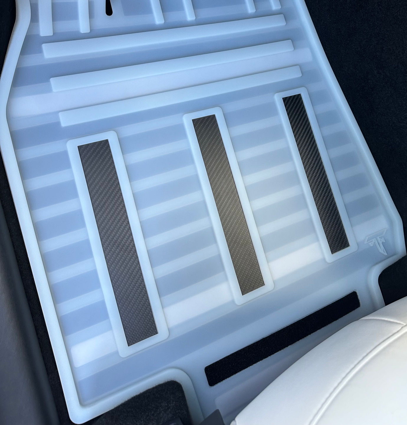 Teslation Tesla Model Y Drivers Floor Mat Up Close Inverted Space