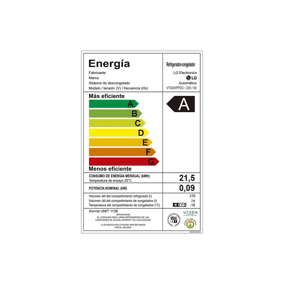 Miniatura: Refrigerador LG inverter 340L VT32WPPDC