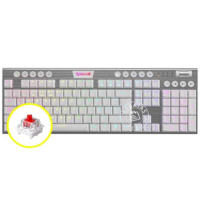 Redragon Teclado HORUS White FS Cableado Red Switches