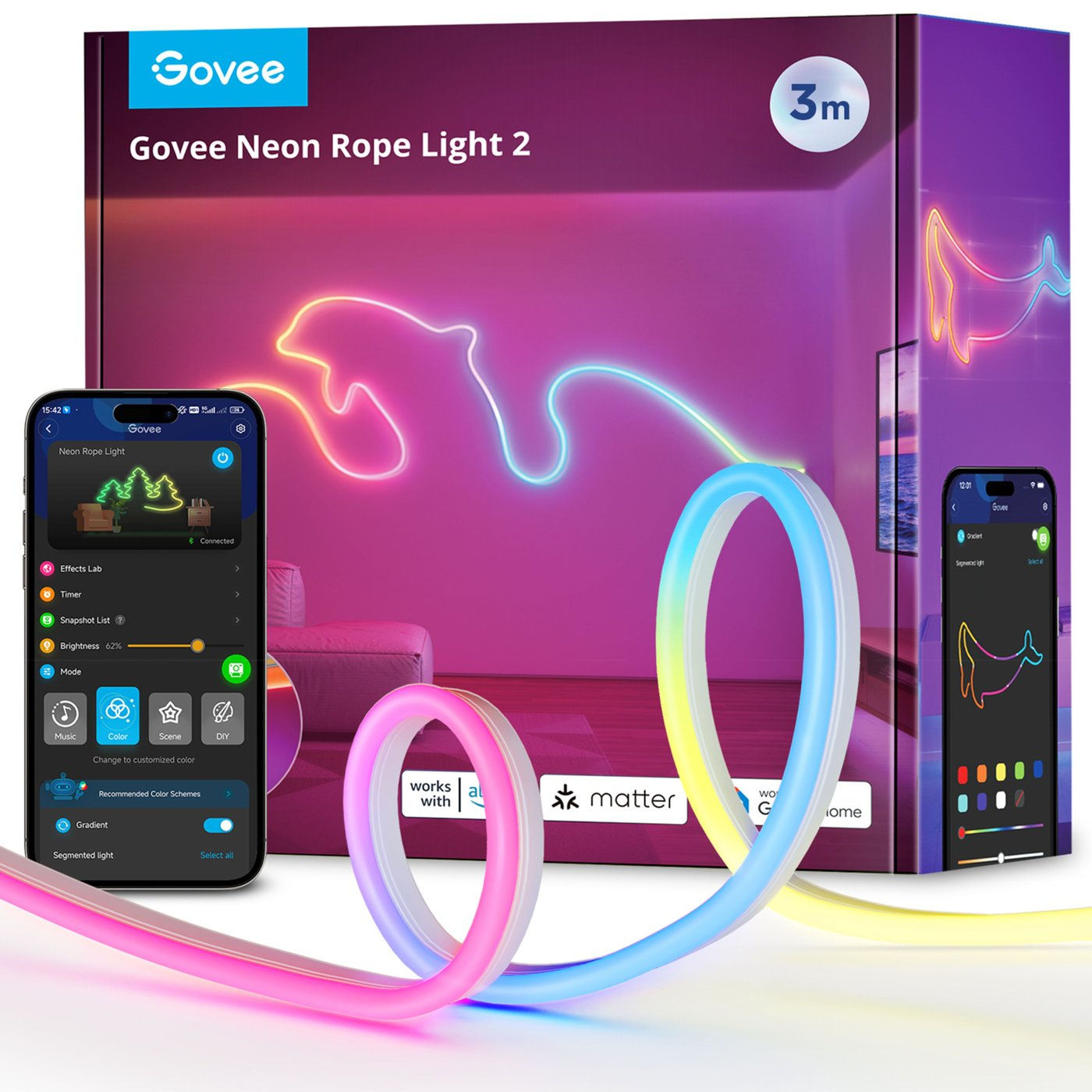 LUCES GOVEE 3M STRIP WHITE SUPPORT MATTER HOMEKIT,GOOGLE,ALEXA,SMARTHINGS H61D31