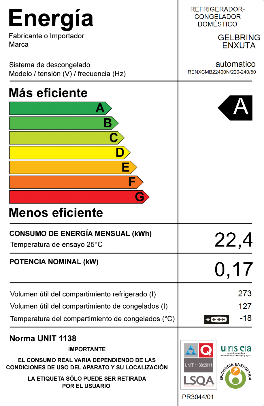 Miniatura: Refrigerador Combi No Frost – RENXCMB22400N – Enxuta  Eficiencia energética clas
