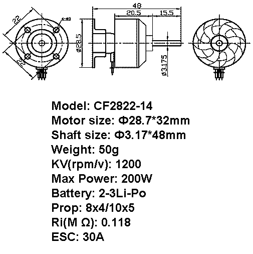 Thumbnail: CF2822-14 1200KV Brushless Motor Specifications