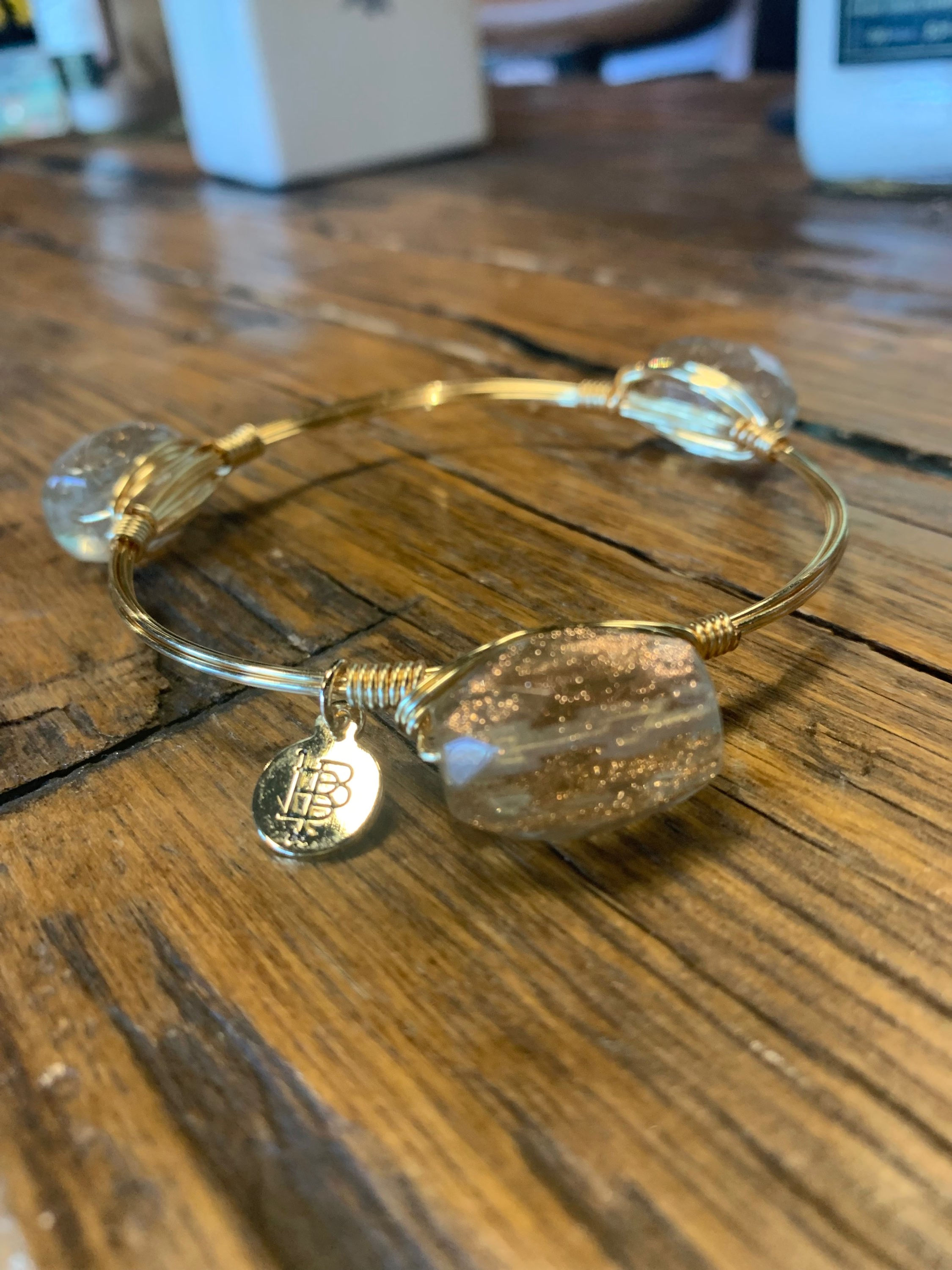 Bourbon & Boweties Clear/Peach Stone Gold Bangle (L)