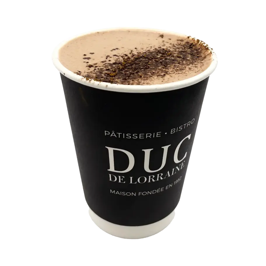 Chocolat chaud du Duc de Lorraine montrant la richesse du chocolat crémeux et la mousse épaisse sur le dessus.