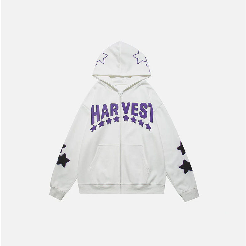 Thumbnail: Y2K Star Letters Hooded Zip-Up Sweatshirt