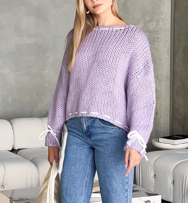Thumbnail: Bowknot Y2K Sweater – Long Sleeve Knit Top